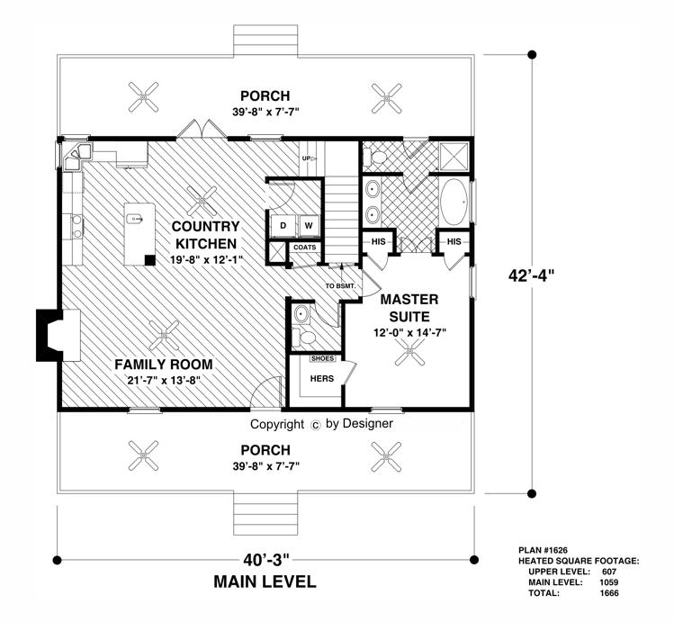 Main Level Floor Plan image of The Greystone Cottage House Plan
